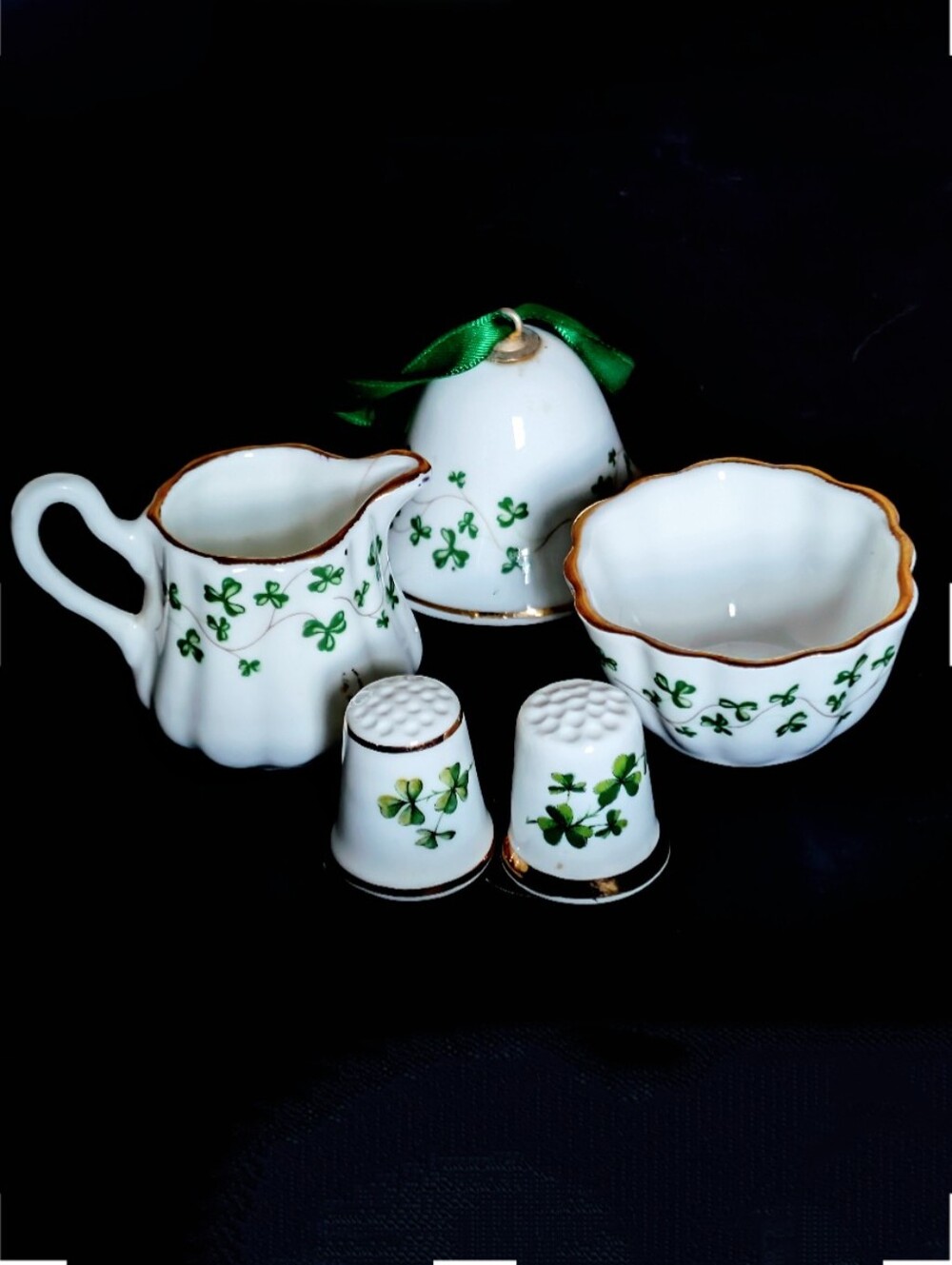 Collectible Vintage Royal Tara Miniature Shamrock Porcelain Tea Thimble Bell